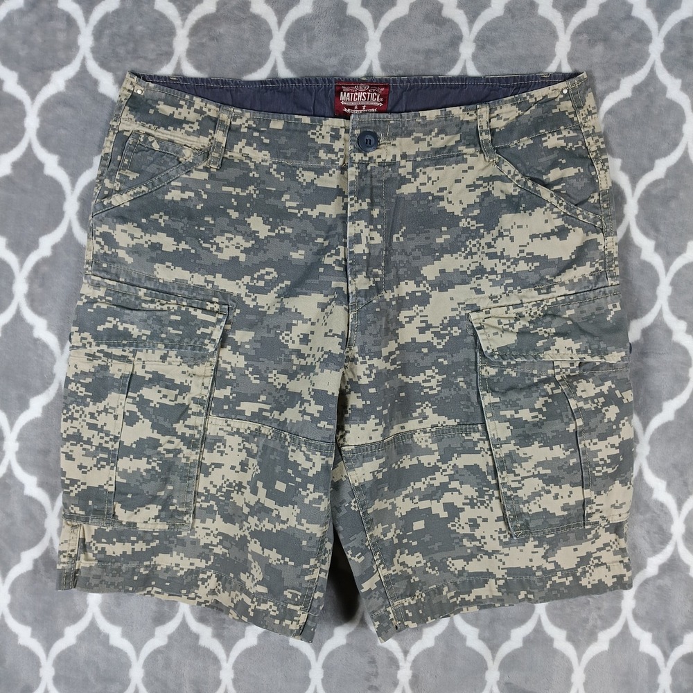Matchstick Cargo Shorts Mens 38 Gray Digital Camo Tactical Utility Multi Pocket